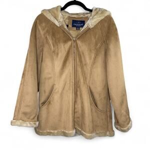 Mackintosh Faux Suede Shearling Hooded Jacket Size M Y2K Cozy Western‎ Cabincore